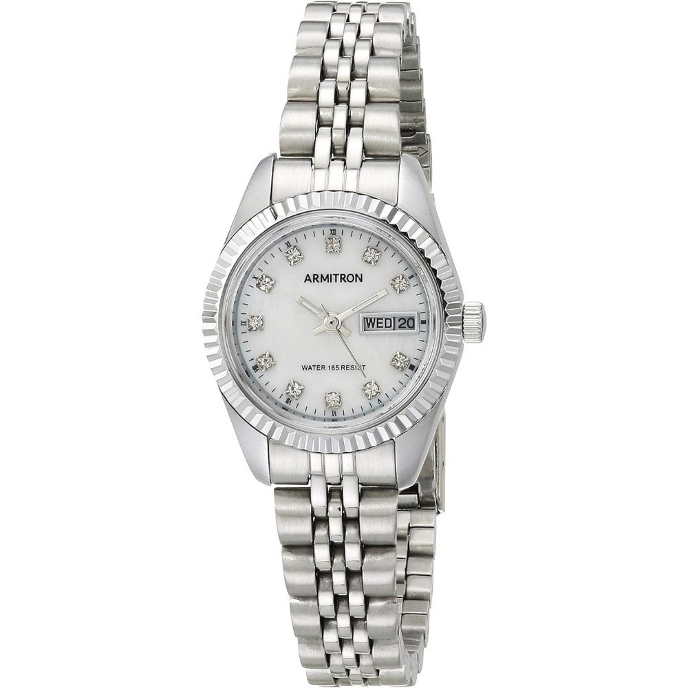 Women's Day Date Crystal Water Resistant Accented Dial Metal Bracelet Watch